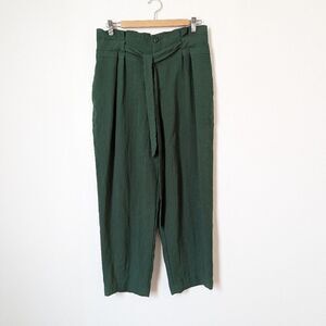 Club Monaco green lightweight high waist wide leg tie belt paper bag pants